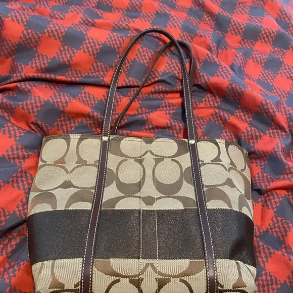 Coach Brown and Tan Signature Tote - Picture 3 of 7
